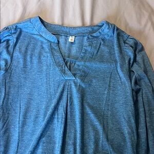 Blue V-Neck Long Sleeve Top